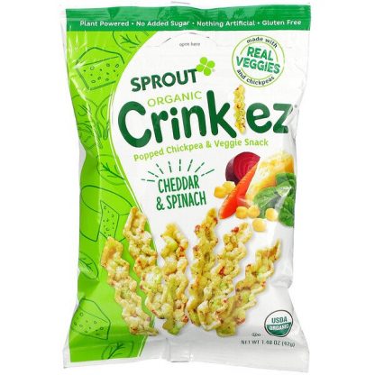 Sprout Organic, Crinklez, Popped Chickpea & Veggie Snack, 12 Months & Up, Cheddar & Spinach, 1.48 oz (42 g)