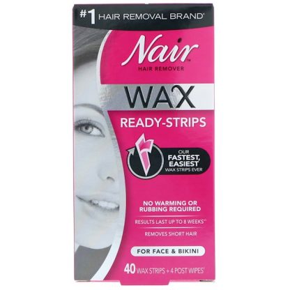 Nair, Hair Remover, Wax Ready-Strips, For Face & Bikini, 40 Wax Strips + 4 Post Wipes